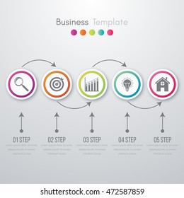 Vector illustration circles timeline infographic design. Business concept with five options
