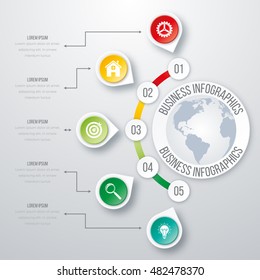 Vector illustration circles timeline infographic design. Business concept with five options