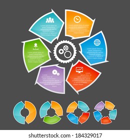Vector illustration of circling arrow infographic element set. Included are parts of 2, 3, 4, 5, and 6.