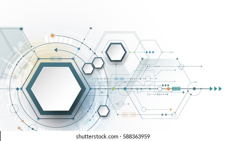 Vector illustration circuit board and 3d paper hexagons background. Hi-tech digital technology and engineering concept. Vector abstract futuristic on white gray color background