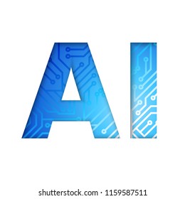 Vector illustration of circuit board (artificial intelligence) in letter shape isolated on white background