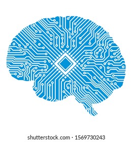 Vector illustration of circuit board (artificial intelligence) in a shape of blue colored brain