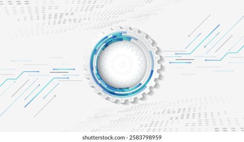 Vector illustration of circuit board and circles. Abstract futuristic communication. Hi-tech grey background with various technology elements. 