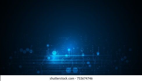 Vector illustration circuit board and hexagons background. Hi-tech digital technology and engineering, digital telecom technology concept. Vector abstract futuristic on dark blue color background