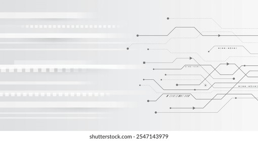Ilustración vectorial de circuitos y líneas. Abstractas comunicación futurista. Fondo gris de alta tecnología con varios Elementos de tecnología.