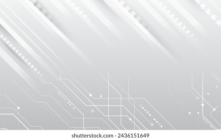 Vector illustration of circuit board and squares. Abstract futuristic communication. Hi-tech grey background with various technology elements.