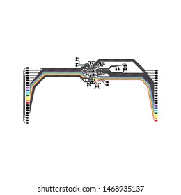 Vector illustration of circuit design with black and rainbows color. white background
