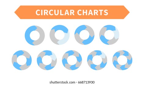 Vector Illustration. Circular Charts. Segments In Circle. Round Infographic. For Business Or Education. Blue And Gray. Easy To Customize.