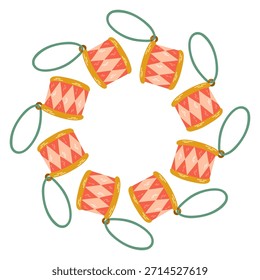 Ilustración vectorial de un marco decorativo circular hecho de Elementos de vacaciones dibujados a mano. Diseño de corona festivo y acogedor perfecto para Navidades y tarjetas de Año Nuevo, invitaciones, embalaje, pegatinas.