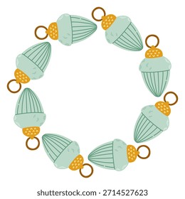 Ilustração vetorial de um quadro decorativo circular feito de elementos de férias desenhados à mão. Festivo e acolhedor design de coroa de flores perfeito para cartões de Natal e Ano Novo, convites, embalagem, adesivos.