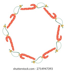 Ilustración vectorial de un marco decorativo circular hecho de Elementos de vacaciones dibujados a mano. Diseño de corona festivo y acogedor perfecto para Navidades y tarjetas de Año Nuevo, invitaciones, embalaje, pegatinas.