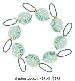 Vector illustration of a circular decorative frame made of hand drawn holiday elements. Festive and cozy wreath design perfect for Christmas and New Year cards, invitations, packaging, stickers.
