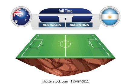 vector illustration of circular flag of Australia and Argentina on the football field background. The concept of football match Australia vs Argentina.