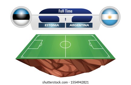 vector illustration of circular flag of Estonia and Argentina on the football field background. The concept of football match Estonia vs Argentina.