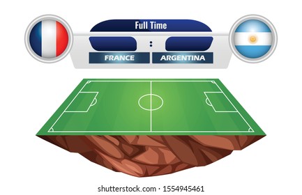 vector illustration of circular flag of France and Argentina on the football field background. The concept of football match France vs Argentina.