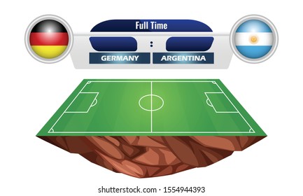 vector illustration of circular flag of Germany and Argentina on the football field background. The concept of football match Germany vs Argentina.