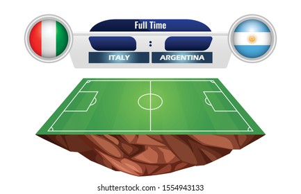 vector illustration of circular flag of Italy and Argentina on the football field background. The concept of football match Italy vs Argentina.