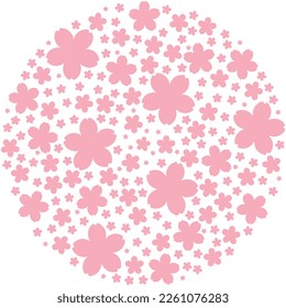 Vector illustration of A circular frame filled with cherry blossom silhouettes (pink)