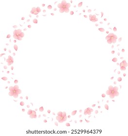 Vector illustration of Circular frame of gradient cherry blossoms and petals