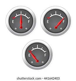 Vector illustration of circular fuel gauge icon set.
Petrol Gauge Icons.
Petrol and fuel measuring amount.