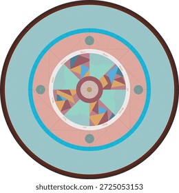 Vector illustration of a circular geometric floor pattern inspired by a public square pavement, seen from top view, suitable for prints, posters, and graphic design projects