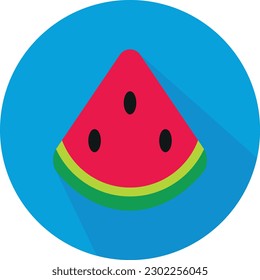 Vector illustration of circular icon of a watermelon. Watermelon slice. Refreshing summer fruit.