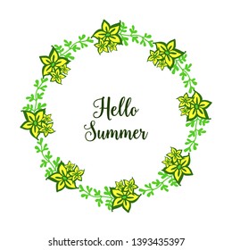 Vector illustration circular leaf wreath frames with card hello summer hand drawn