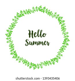 Vector illustration circular leaf wreath frames with card hello summer hand drawn