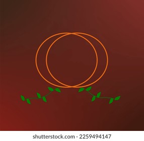 Vector illustration of circular logos.  Logo design of two orange circles in a brown color background with leaf pattern. 