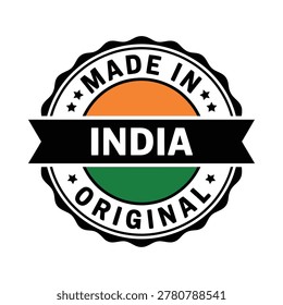 Vector illustration of a circular 'Made in India' label featuring the colors of the Indian