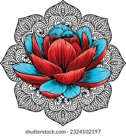 vector illustration of Circular mandala with Lotus flower