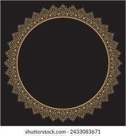 Vector illustration for circular ornament design pattern, circle frame border, gold color and black color background. Suitable for calligraphy ornaments. Usability with text input area in the center