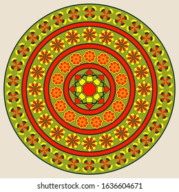 Vector illustration. Circular pattern of abstract shapes decorative flowers