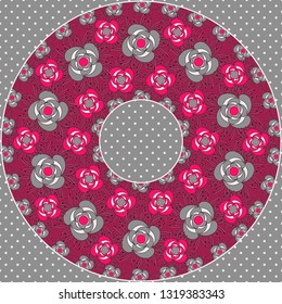 Vector illustration. Circular pattern of decorative abstract flowers.