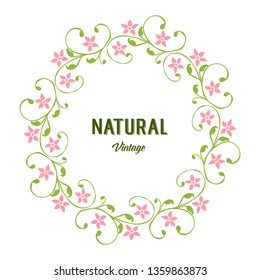 Vector illustration circular pink flower frame with greeting card natural vintage