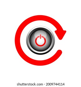 vector illustration of a circular red arrow, in the middle there is a red power button symbol, great for technology icons and logos