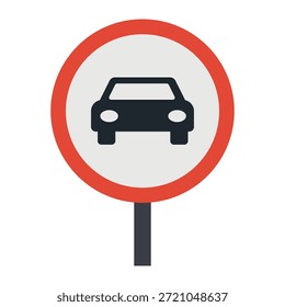 Ilustración vectorial de una señal de tráfico roja circular con el símbolo del coche.