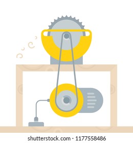 The vector illustration of the Circular Saw in flat style. The electrical yellow tool on a white background.