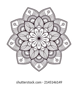 Vector illustration of a circular symmetrical mandala with floral inspiration. Mandala for coloring book page.