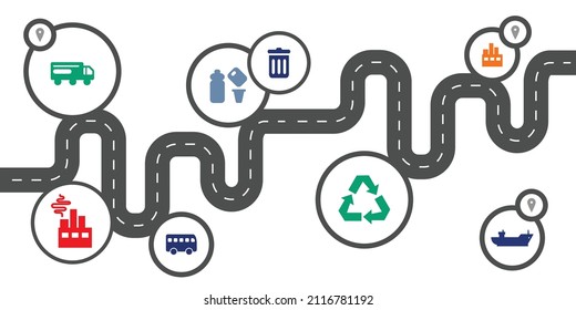 vector illustration of circular waste concept with transportation of leftovers and recycling 