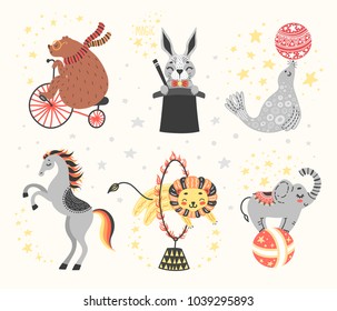 Vector Illustration Of Circus Animal. Cute Cartoon Characters. Set