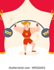 Vector illustration, circus athlete, card concept, beautiful background.
