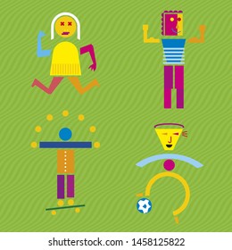 Vector illustration. Circus character set three of three. Geometric cartoons.