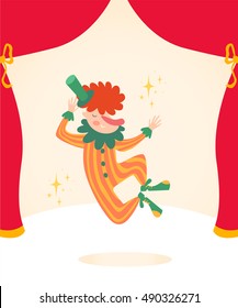 Vector illustration, circus clown, card concept, beautiful background.

