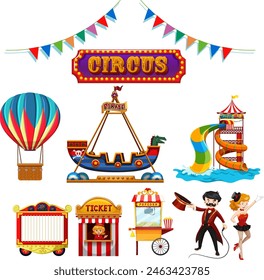 Vector illustration of circus elements and attractions