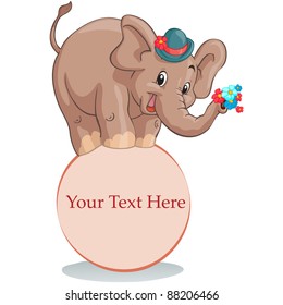 Vector illustration, circus elephant with banner, card concept, white background.