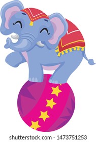 Vector Illustration of a circus elephant standing on a large ball