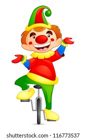 vector illustration of circus joker on cycle