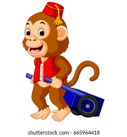 vector illustration of circus monkey carrying cart