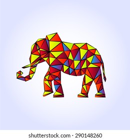 Vector Illustration of a Circus multicolor Elephant technique Triangle with a black stroke